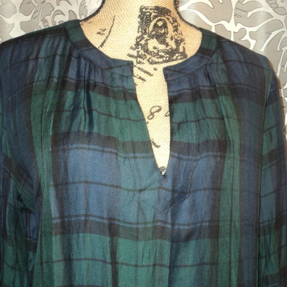 Green and Blue Tartan Plaid Style Blouse/Tunic - Picture 3 of 6